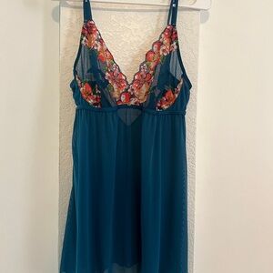 Adore Me Teal Chemise with Floral Lace Accents